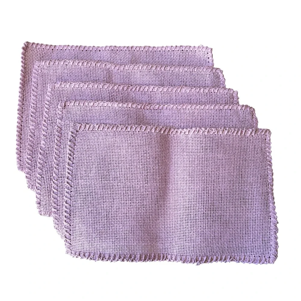 Vtg Lavender Purple Woven Raffia Placemats Set of 5 Boho Rustic Table Mats 17x12